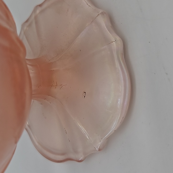 Pink scalloped stretch glass footed compote - Picture 6 of 11